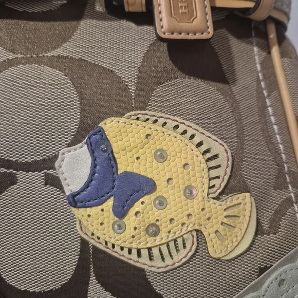 Coach Signature Canvas Coral Reef Appliqué Satchel - Tan & Mint - Picture 6 of 13